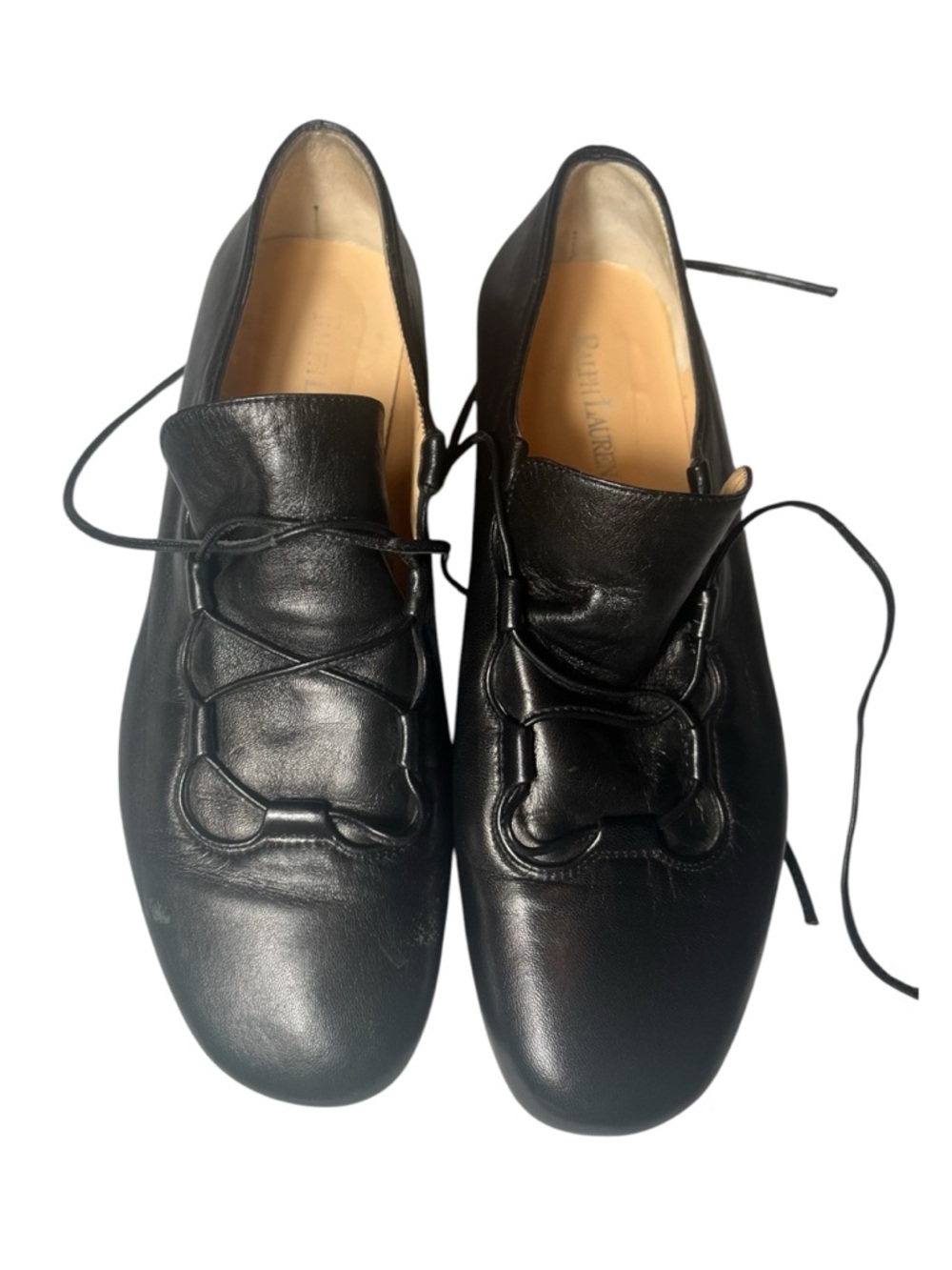 Ralph Lauren Black Leather Lace-Up Oxfords